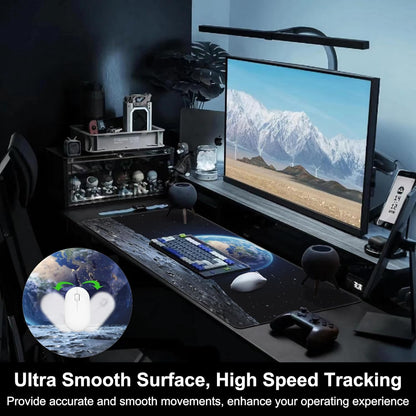 Mouse Pad, Large View of Earth from The Moon Surface Desk Mat, Extended Non-Slip Gaming Keyboard Mousepad Desk Pad, Thick Stitched Edges Waterproof Mouse Mat 31.5"x15.7" (Beautiful Blue Earth)