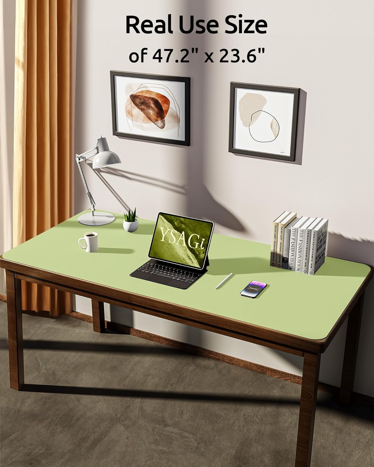 YSAGi Leather Desk Protector, Office Mat, Large Mouse Mat, Non-Slip PU Leather Blotter, Laptop Desk Pad, Waterproof Writing Pad for Office and Home (Peak Green, 47.2" x 23.6")
