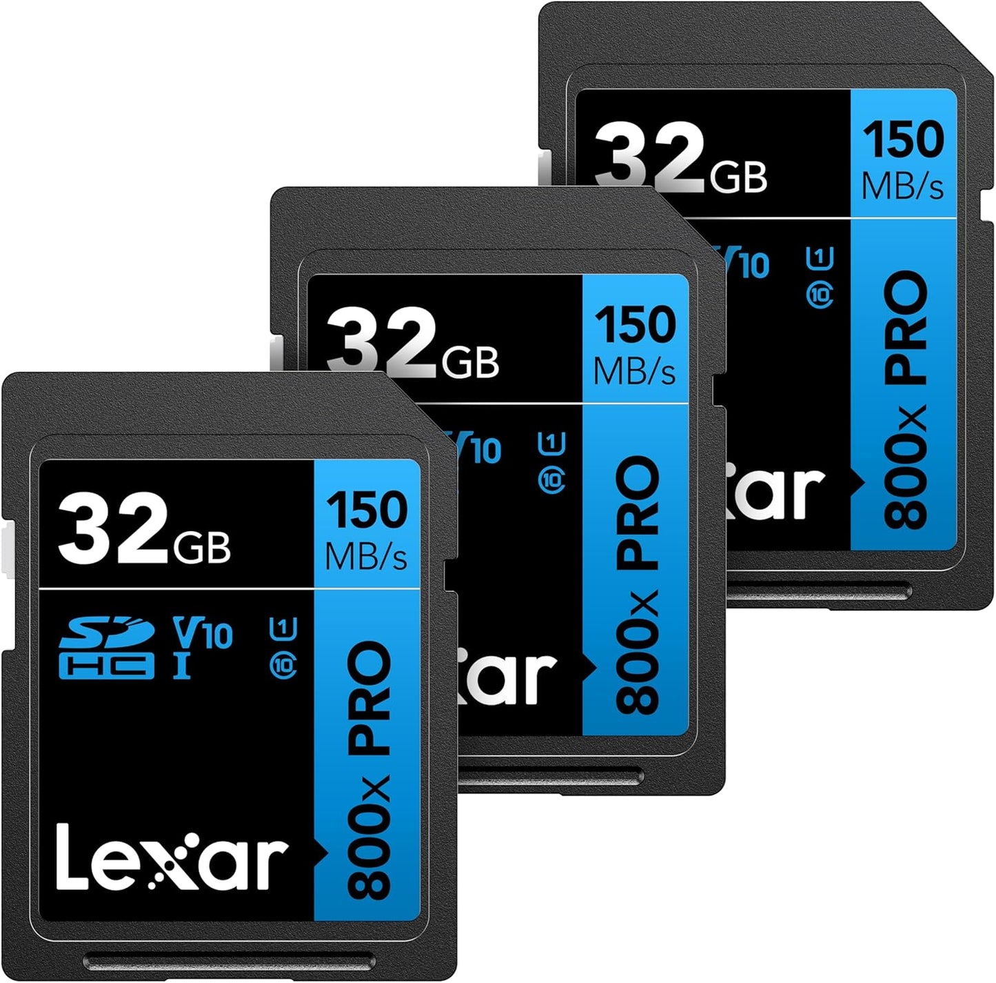 Lexar 32GB (3-Pack) High-Performance 800x PRO SD Card, UHS-I, C10, U1, V10, 4K, Up to 150MB/s Read Memory Card, for Point-and-Shoot & Mid-Range DSLR Cameras, HD Camcorders (LSD0800P032G-B3NNU)