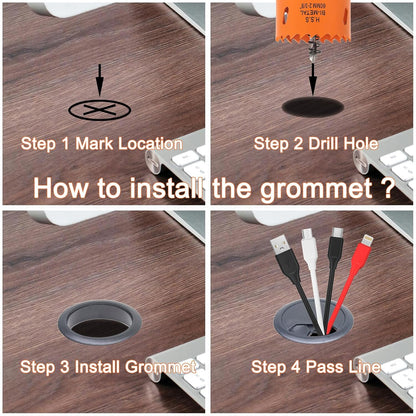 Desk Grommet 2-3/8 inch with Hole Saw, Desk Cord Hole Cover Grommet for Cables, 2 PCS, Black