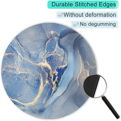 ITNRSIIET Round Mouse Pad with Stitched Edge Premium-Textured Waterproof Non-Slip Rubber Base Desktop Protection Mat Diameter 8.7 inches, Blue Marble Texture