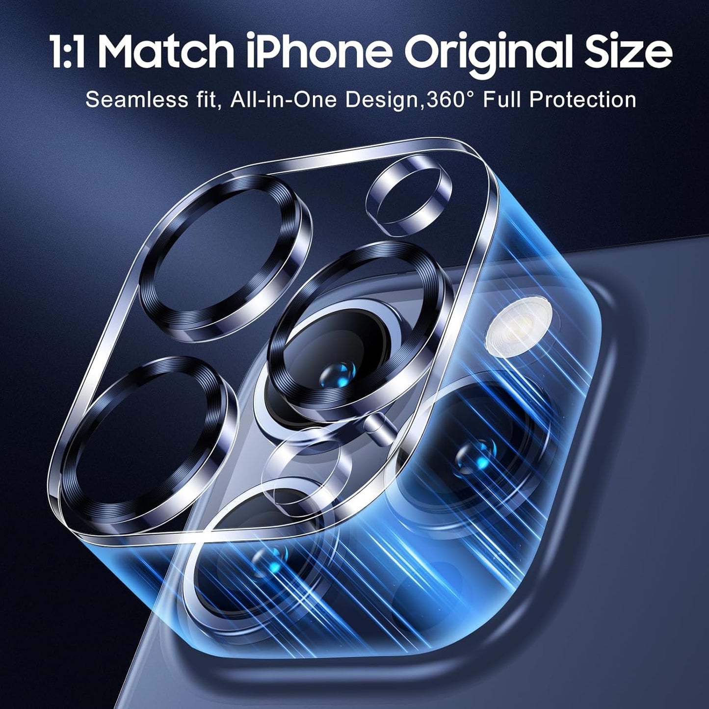 UniqueMe Compatible for 3 Pack iPhone 15 Pro/iPhone 15 Pro Max Camera Lens Protector, [Drop Protection] [Case Friendly] 9H Tempered Glass Camera Cover Screen [2023 New Version]- Blue