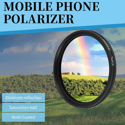 52mm CPL Filter for Phone Camera Clip Kit, Universal Phone Polarizing Filter Attachment Compatible with iPhone 16/15 / 14/13 Series, Polarizer to Enhance Vibrant Color and Reduce Glare