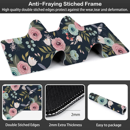 Colorful Flowers and Birds Desk Mat,Large Spring Floral Bird Gaming Keyboard Mouse Pad,Non-Slip Rubber Base Desk Pad Thick Stitched Edges Waterproof Mousepad Mouse Mat 31.5"x11.8"