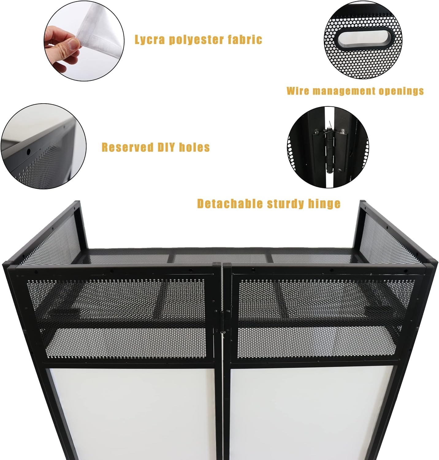 Portable DJ Booth DJ Facade DJ Table Station Two-position Height Adjustable Tabletop DJ Table Stand DJ Event Booth w/Travel Bag Black&White Scrims For Gig, Party, Show