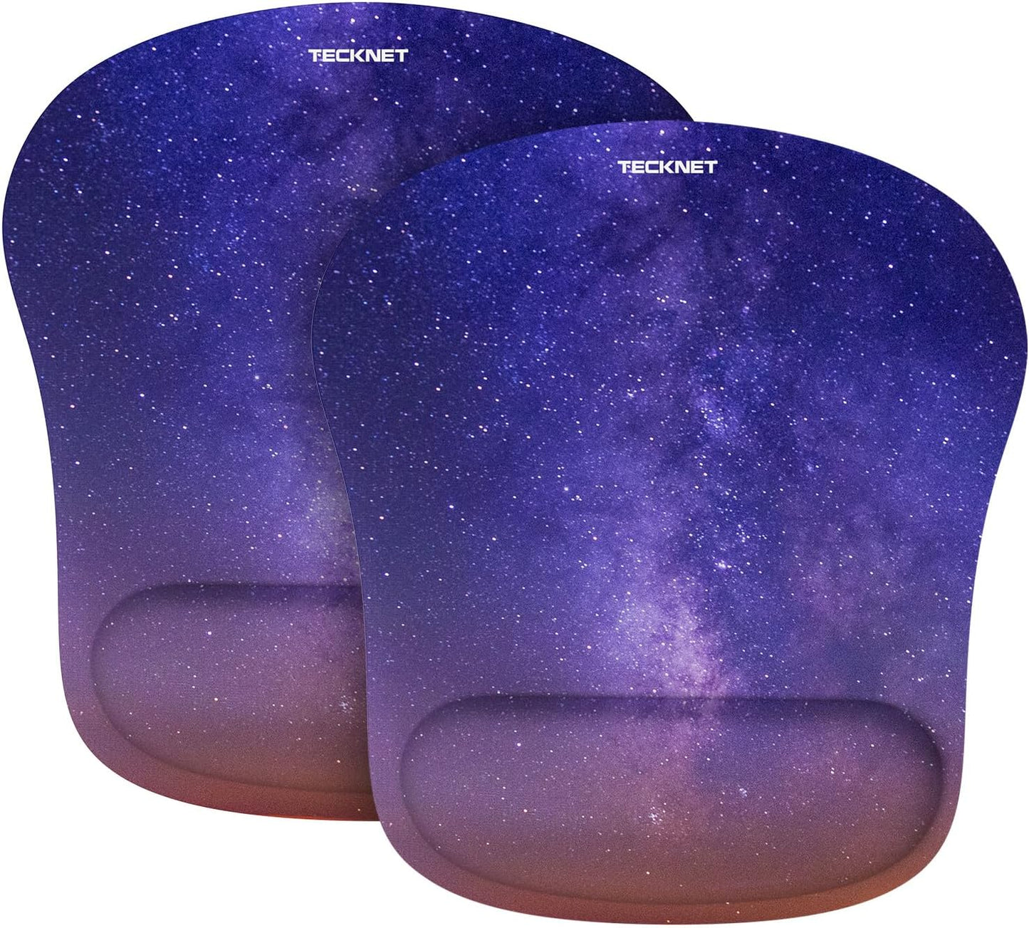TECKNET 2 Pack Mouse Pad with Wrist Support, Ergonomic Gaming Mouse Pad Pain Relief, Portable Comfortable Mousepad for Computer, Laptop, Office, Home Non-Slip Base, Waterproof Surface - Purple Galaxy