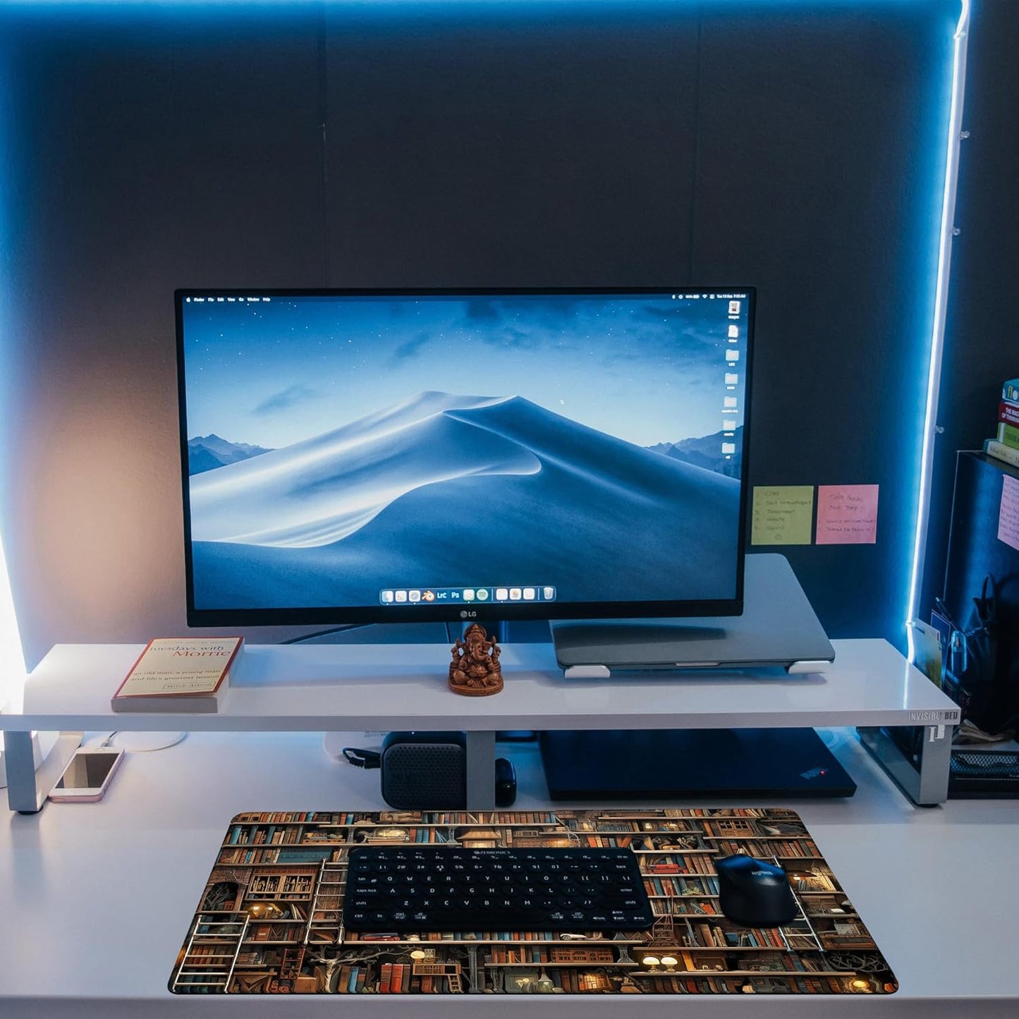 Desk Pad, Fantasy Shelves Desk Mat, Shelves Full of Books Large Gaming Mouse Pad for Desk, 31.5"x15.7" Extended Big Computer Keyboard Mouse Pad with Non-Slip Base and Stitched Edge