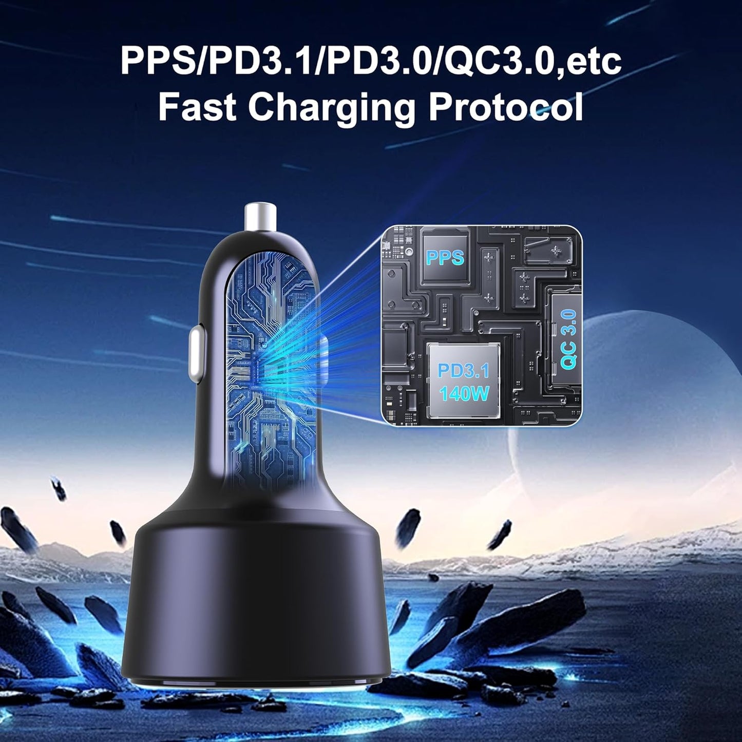 205W USB C Car Charger, 3-Ports PD3.1/PPS/QC3.0 Fast Charging Type C Cigarette Lighter Adapter for MacBook Pro Laptop, iPhone 16/15/14/13/12, Galaxy S24/S23 Ultra etc