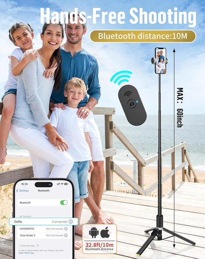 Phone Tripod Selfie Stick:Phone Stand for Recording,Bluetooth Selfie Stick for iPhone Compatible with Android（Samsung Galaxy s24 Ultra） is Content Creator 's Travel Essentials Tool