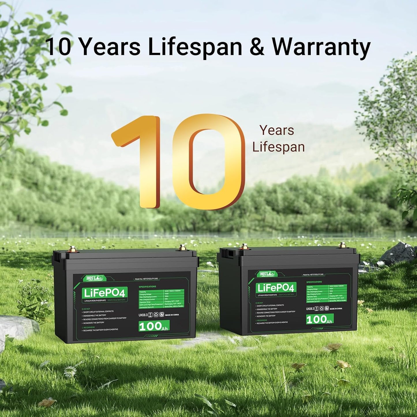 HQST LiFePO4 Battery 100ah Lithium Battery, 12V Lithium Iron Phosphate Battery Deep Cycle Marine Battery, 10 Year Lifetime with Low & High Temp Protection for RV, Trolling Motor, Boat-2 Pack