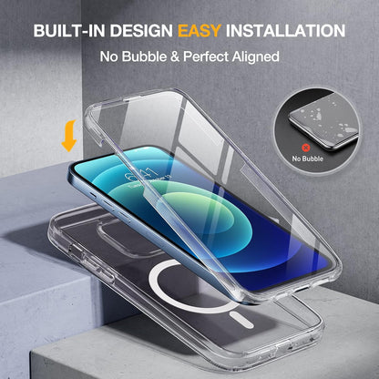 Miracase Magnetic for iPhone 12/12 Pro Case 6.1 inch, (Compatible with MagSafe) Upgrade Full-Body Clear Phone Bumper Case with Built-in 9H Tempered Glass Screen Protector, Magnetic Clear