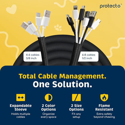 PROTECTO Heavy Duty Dog & Cat Cord Protector 10ft - Easy-to-Use Critter Cord Cover for Pet - Clear Odorless Black Color - No Chew Solution for Power, Audio & Video Wire - Tubing
