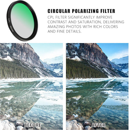52MM Circular Polarizer Filter, Ultra Slim Multi-Coated CPL Lens Filter, Clip-on Phone Camera Filter Kit, Compatible for iPhone 15 14 13 12 11,Motorola, Google Pixel and Other Smart Phones