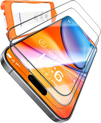 UltraGlass Unbreak Top 9H+ Glass for iPhone 16 Plus Screen Protector [12FT Military Grade Shatterproof] [Full Coverage] Tempered Glass [Longest Durable] 2 Pieces