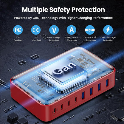 USB C Charger 200W USB C Charger Block,Upgraded GaN III 8-Port Fast Charging Station Hub,PD 65W Laptop Charging Adapter Compatible with MacBook Pro/Air,DELL,Steam Deck,iPhone 16/15/14,Galaxy S23/22