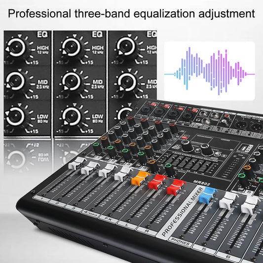 Audio Mixer 8 Channel, DJ Mixer Board with Power Amplifier, Audio Sound Card with 48V Phantom Power, Usb Audio Interface, Sounds Mixer Board with 99 DSP FX Reverb Delay Effect for Streaming