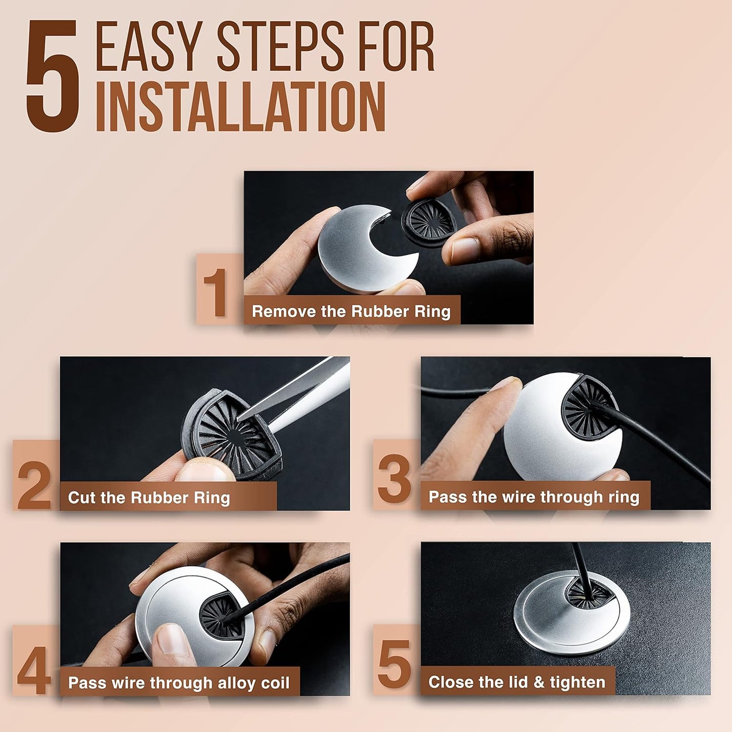 MAHDPRO Metal Desk Grommet 2 Inch (50 mm) Pack of 2-Silver (Pearl Chrome) Zinc Alloy Metallic Desk Cord Hole Cover to Arrange Cables & Wires Through Computer Table