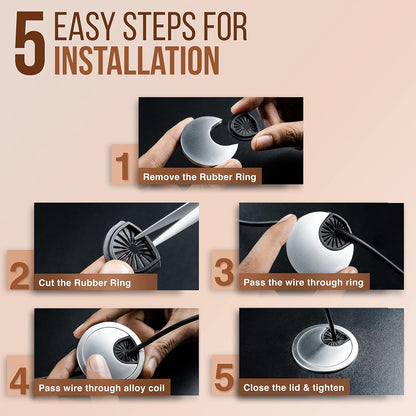 MAHDPRO Metal Desk Grommet 2 Inch (50 mm) Pack of 2-Silver (Pearl Chrome) Zinc Alloy Metallic Desk Cord Hole Cover to Arrange Cables & Wires Through Computer Table