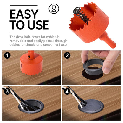 12 Pcs Desk Grommet 2 inch(50mm), Desk Hole Grommet, Cable Grommet, Desk Hole Cover, Desk Cord Hole Cover, Desk Cable Hole Cover with Hole Saw, Desk Wire Hole Insert, Furniture Hole Cover(Black)