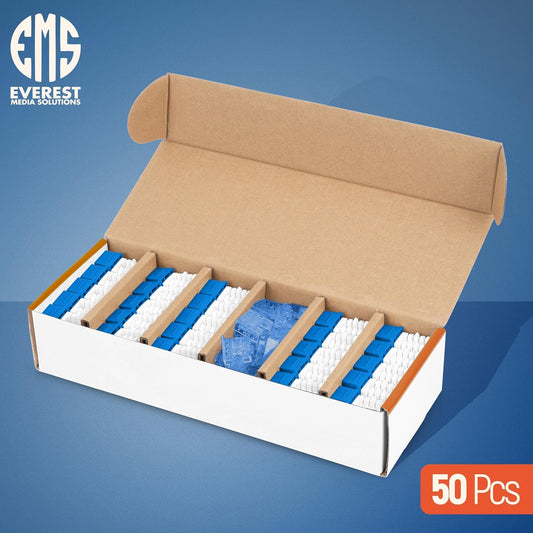 Everest 90° Angled RJ45 Cat5e Keystone Jacks 50-Pack in Blue - Slim Profile Female RJ45 Connectors - Cat 5e Keystone Jack - Compatible with 90° Angled Speed Termination Tool - easyJACK (B094WB91H3)