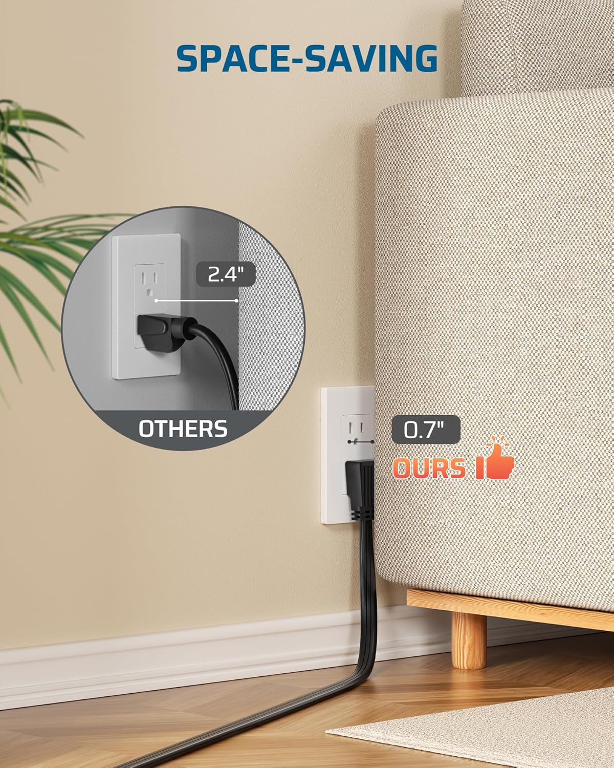 DEWENWILS 6FT Flat Plug Extension Cord with 3-Prong Flat Plug, 15A/1875W 14/3 SPT-3 Flat Wire, Space Saving for Home Office Appliances & Electronics, ETL Listed, 2 Pack, Black