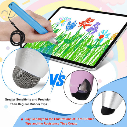 2pcs Kid-Friendly Stylus Pens for Touch Screens, Tablet Stylus Pen with Spring Cord Universal Touch Screen Capacitive Crayon Stylus Blue Yellow