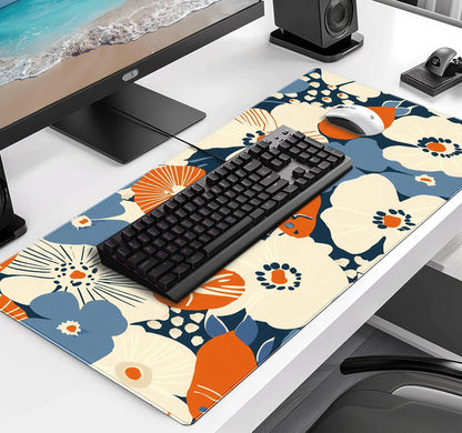 Cute Anime Flower Mouse Pad, Women's Office Desk Accessory Decoration, Expanded Mouse Pad 35.4 x 15.7 x 0.12 Inch Sewn Edge Non Slip Rubber Base