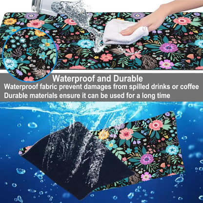 Mouse Pad, Large Colorful Flowers and Plants Desk Mat, Extended Non-Slip Gaming Keyboard Mousepad Desk Pad, Thick Stitched Edges Waterproof Mouse Mat 31.5"x15.7" (Beautiful Floral)