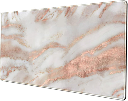 Rose Gold Marble Desk Mat Cute Desk Decor Mouse Pad, Abstraction Metallic Luxury Large Gaming Mousepad (31.5x15.75 in), Women Girly Keyboard Mat Computer Desk Pad for Work/Office/Home