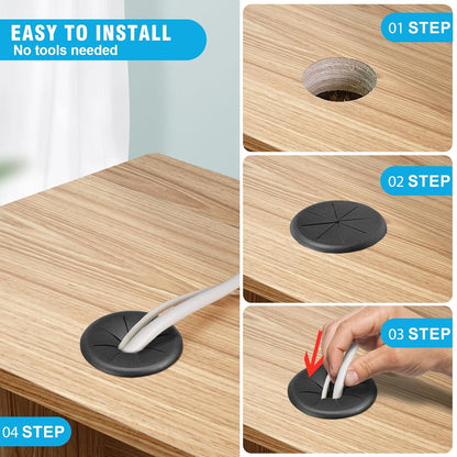 2" Black Desk Grommet, JTemgle Flexible Cable Grommet Rubber Cable Hole Cover Wire Organizer Caps Desktop Cord Management for Home Office TV Stands Tabletops, 5 Pieces