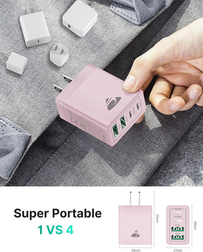 40W USB C Charger Cube, 2-Pack Fast Charging Block, 4-Port QC Wall Plug +PD 3.0 Power Adapter Multiport Brick Type C Charger Block for iPhone 15/15 Pro/15Plus/14/14 Pro/13/12/11,iPad, Airpods,Samsung