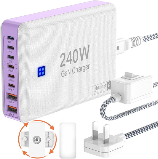 Type C Charger 240W, USB C Charger Block Fast Charging 8 Ports, PD 65W GaN III Laptop Charger Adapter Compatible with MacBook Pro/Air,DELL,Steam Deck,iPhone 15/14/13,Galaxy S23/22, More Gadgets