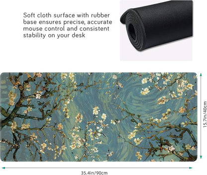 Almond Blossoms Large Mouse Pad,Gaming Keyboard Desk Pad,Extended Mouse Mat Non-Slip Rubber Base with Stitched Edges for Office Game Home XXL 35.4"x15.7"