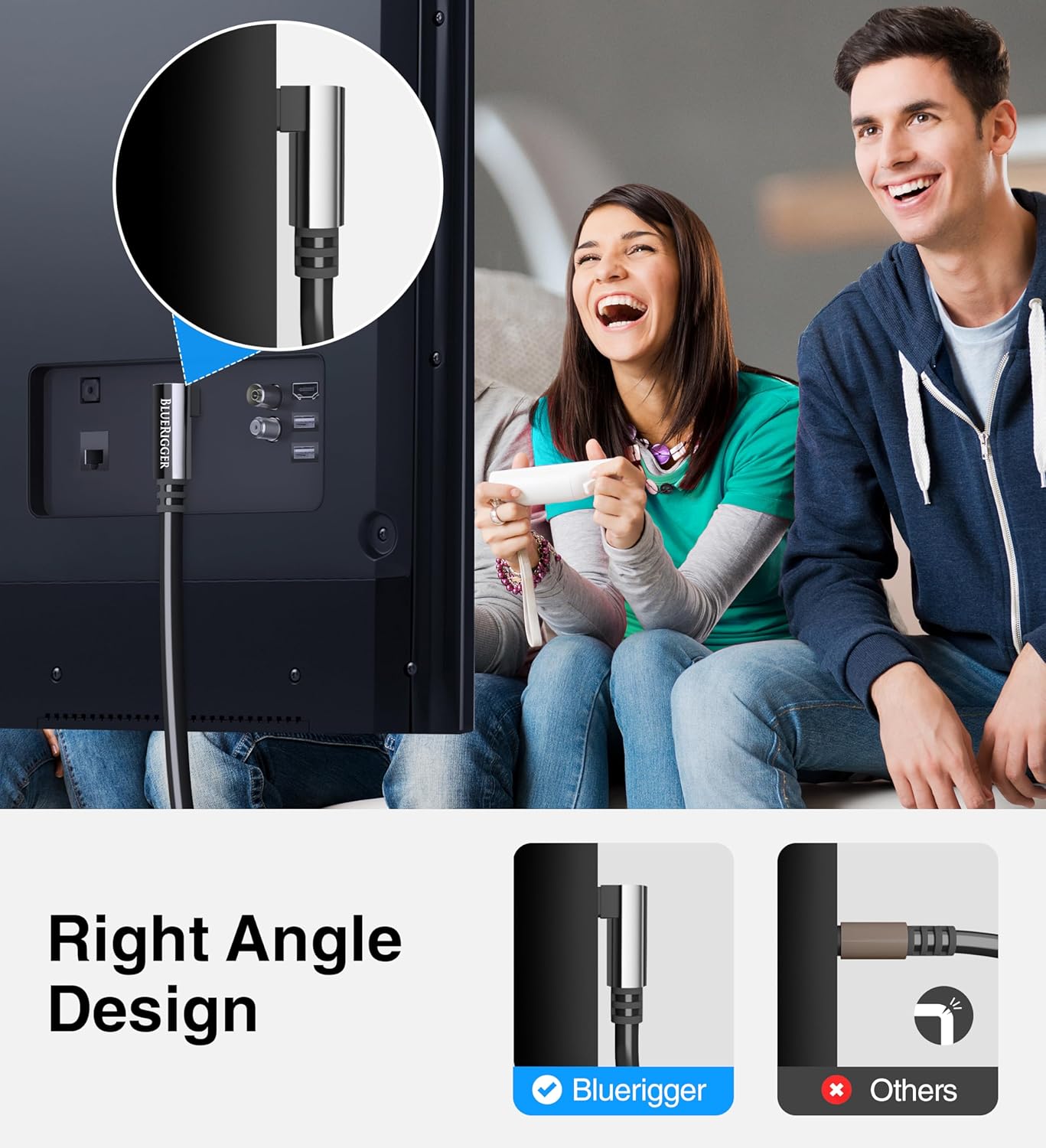 BlueRigger Optical Audio Toslink Cable - 10FT (90 Degrees Optical Cable for Soundbar, 360 Degree Rotatable Right Angle, S/PDIF Digital Toslink) - Fiber Optic Compatible with HDTV, Game Console, DVR