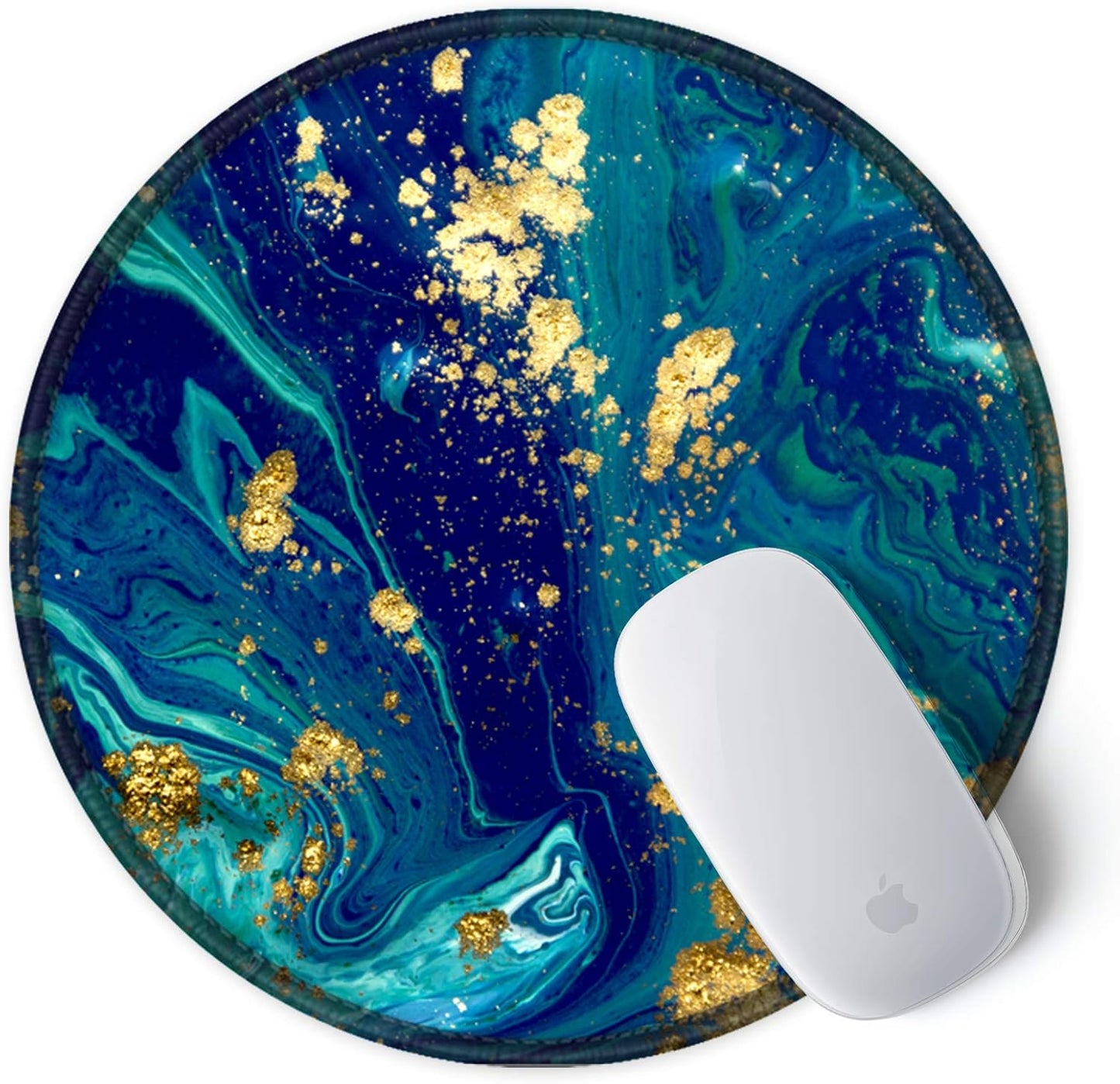 ITNRSIIET Round Mouse Pad with Stitched Edge Premium-Textured Waterproof Non-Slip Rubber Base Desktop Protection Mat Diameter 8.7 inches, Blue Green Marbling