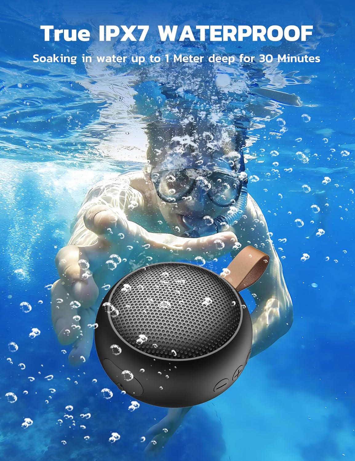 Portable Bluetooth Speaker, IPX7 Waterproof Small Shower Speaker Wireless Bluetooth with Loud Sound, Support TF Care/Built-in Mic- for Carabiner, Beach, Camping, Hiking, Pool, Great Gift (Black)