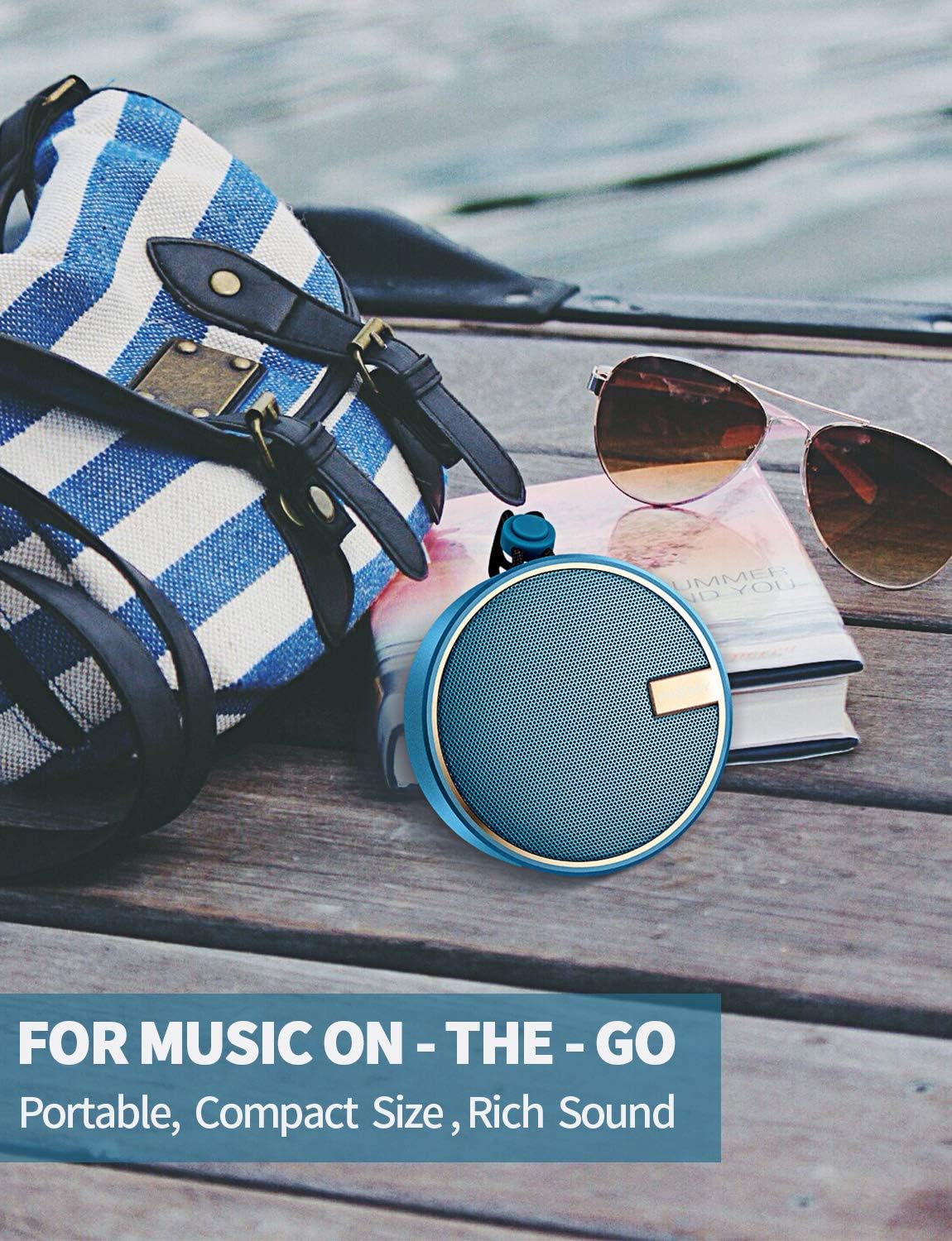 INSMY C12 IPX7 Waterproof Shower Bluetooth Speaker, Portable Small Speaker, Speakers Bluetooth Wireless Loud Clear Sound Support TF CSuard ction Cup for Outdoor Kayak Canoe Beach Gift (Navy)