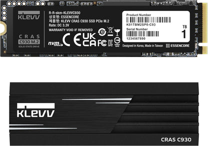 KLEVV CRAS C930 1TB M.2 2280 NVMe PCIe Gen4x4 Internal Gaming SSD Aluminium Heatsink Included, Compatible with PS5, up to 7400MB/s with DRAM Cache (K01TBM2SP0-C93)