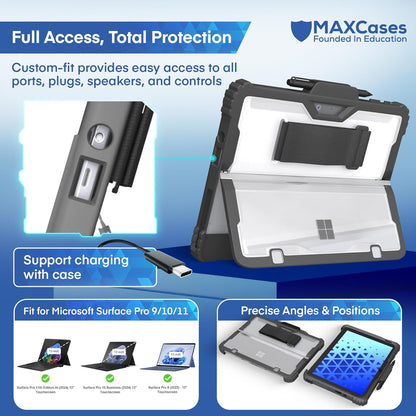 MAXCases Extreme Shell Microsoft Surface Pro 9/10/11 Case, 13" Black - Rugged, Custom-Fit Protective Cover for Microsoft Surface Pro Case with Stylus Holder - Shockproof & Durable Tablet Cover