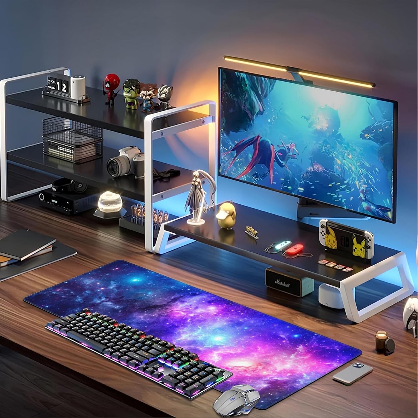 Deep Universe Space and Stars Desk Mat,Large Galaxy Space Gaming Keyboard Mouse Pad,Non-Slip Rubber Base Desk Pad Thick Stitched Edges Waterproof Mousepad Mouse Mat 31.5"x11.8"