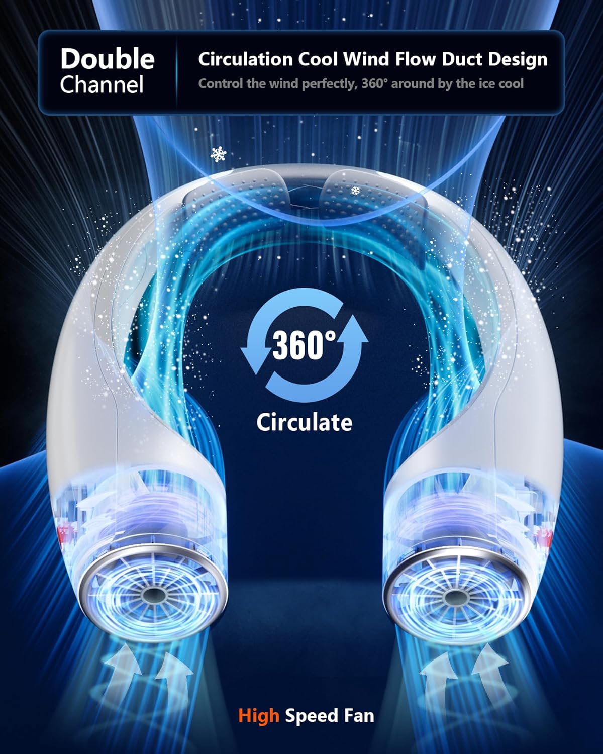 AI Neck Fan, 4 Speeds Adjustable Portable Personal Fan Rechargeable, 4000 mAh Battery Faster Cooling Wearable Fan, Ultra Quiet for Home, Office, Travel, Outdoor