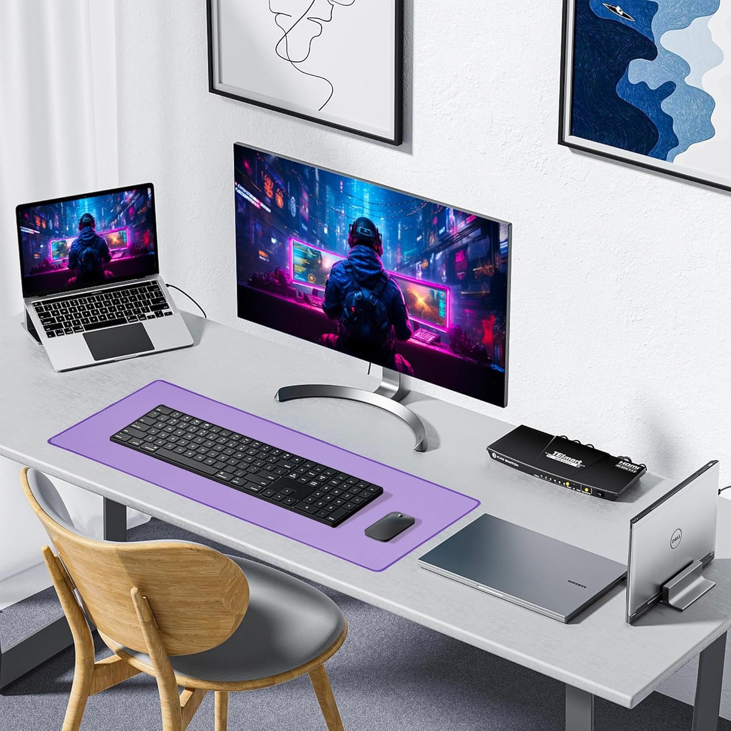 ALOANES Waterproof Mouse Pad with Durable Stitched Edge, XL Gaming Keyboard Pad, Non-Slip Rubber Base Mouse Mat, Extended Desk pad for Gamer, Office & Home, Lavender Mousepad 31.5''x 11.8''x 0.12''