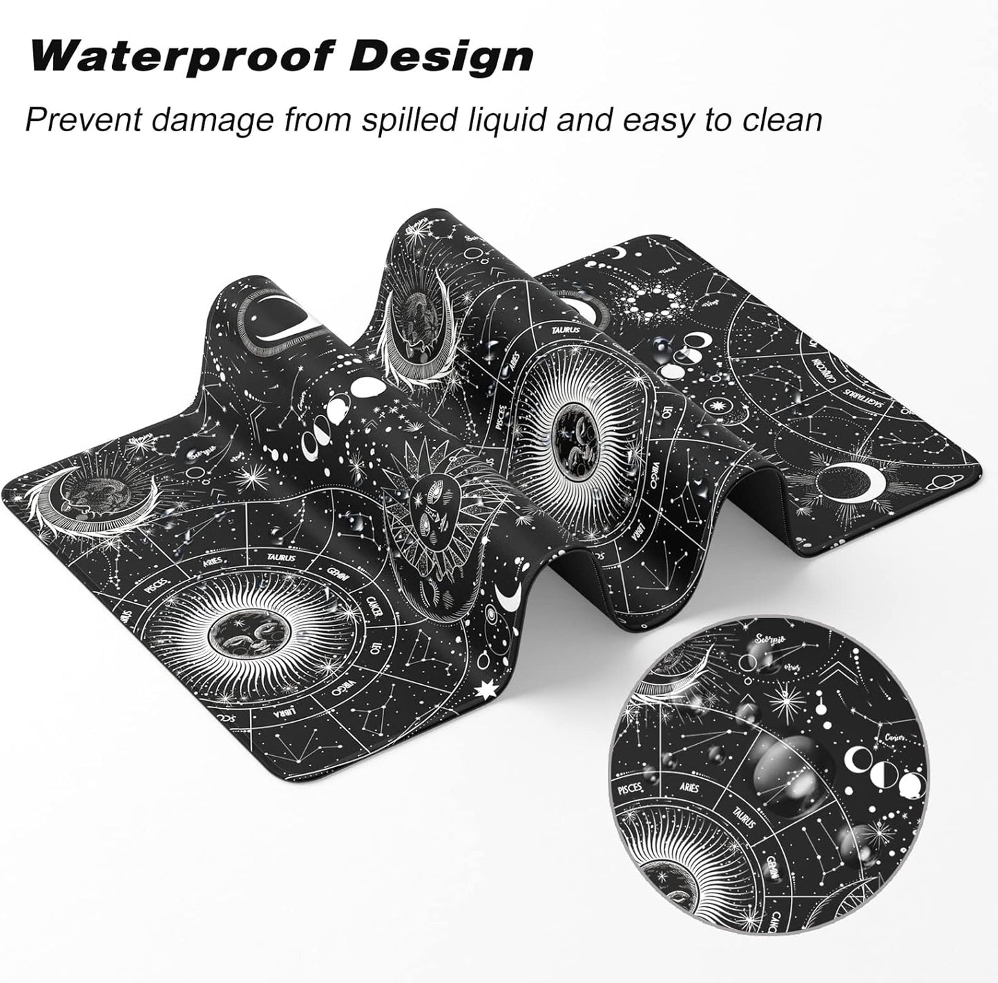 Extended Gaming Mouse Pad, XXL Large Desk Pad 30 x 14 Inch, Big Computer Keyboard Mousepad, Waterproof Mouse Mat with Stitched Edges and Non-Slip Base for Women Office Gaming, Sun Moon