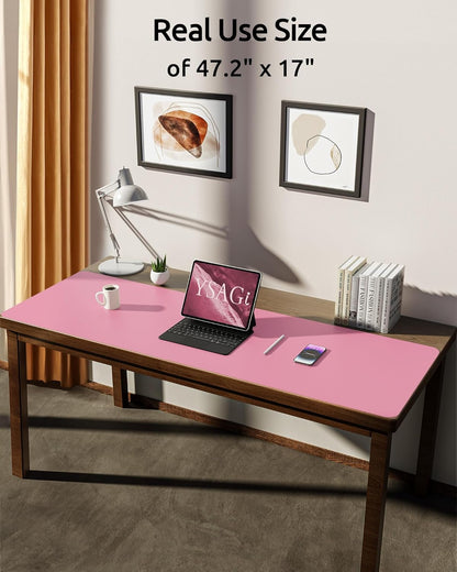 YSAGi Leather Desk Pad Protector, Office Desk Mat, Large Mouse Pad, Non-Slip PU Leather Desk Blotter, Laptop Desk Pad, Waterproof Desk Writing Pad for Office and Home (Pink, 47" x 17")