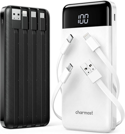 2 Packs Portable Chargers with Built in Cables, 2PCS Slim 10000mAh Travel Essentials Battery Pack 6 Outputs 3A Power Banks for iPhone Samsung Pixel LG Moto iPad