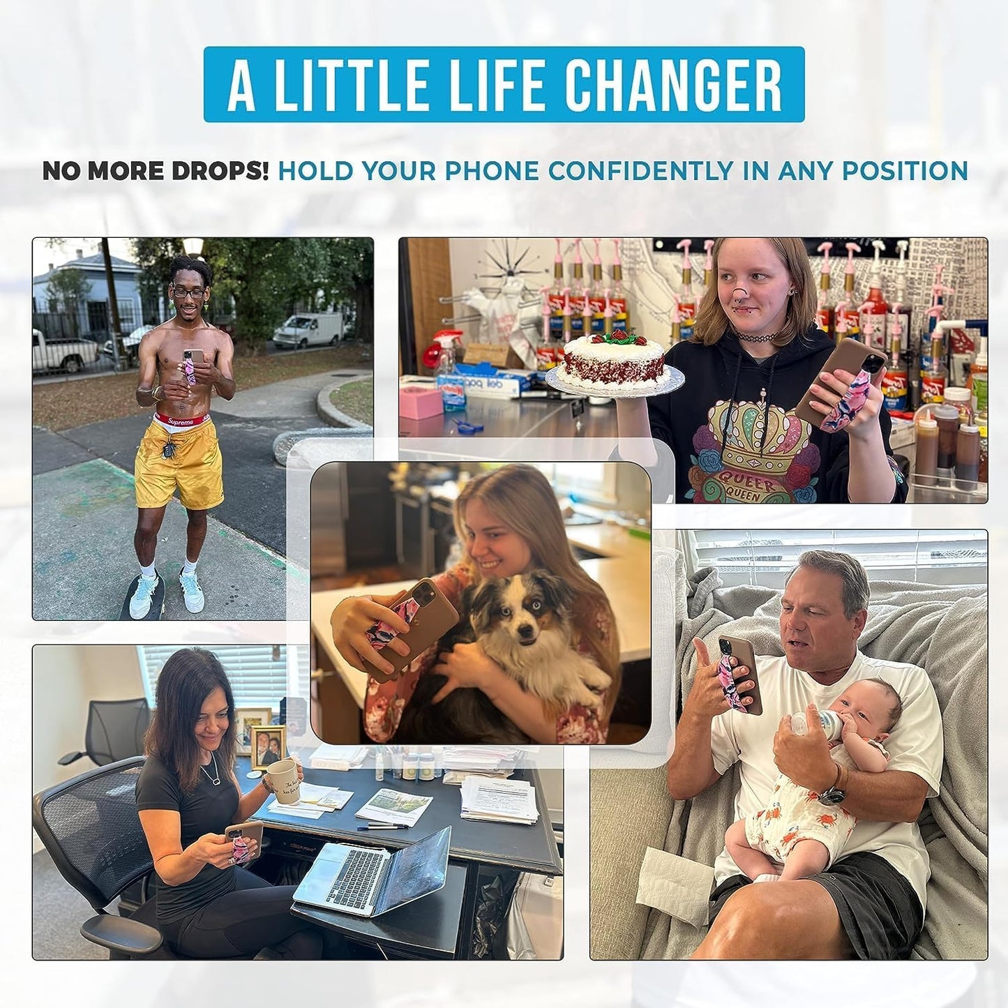 Phone Grip Strap - Pack of 2 Reversible Finger Holder for Phone Back, Customizable Anti-Slip Design, Wireless Charging Compatible Detachable Holder for iPhone - Boho Bouquet