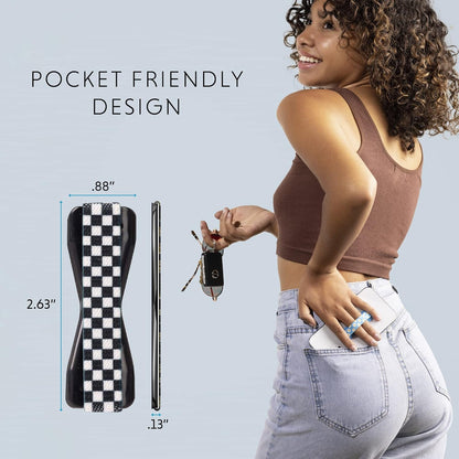 LOVEHANDLE Universal Phone Grip for Smartphones & Mini Tablets - Phone Holder for Hand - Wireless Charging Compatible - Made in The USA - Black and White Checkered