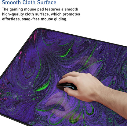 Large Mouse Pad with Stitched Edges, Durable Non-Slip Natural Rubber Base, Waterproof Computer Keyboard Pad Mat for Esports Pros/Gamer/Desktop/Office/Home - Purple Green