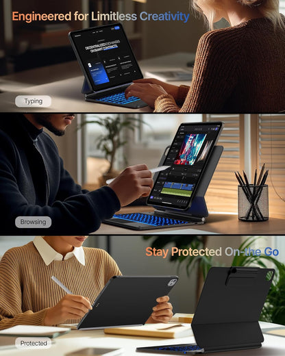 typecase Edge+ Keyboard Case for 2024 iPad Pro 13-inch (M4), Ultra-Slim Detachable Protective Case, Portrait & Typing Modes, Built-in Trackpad, 11-Color Backlight, Magnetic Stand, Pencil Holder, Black
