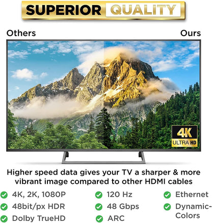 PowerBear 4K HDMI Cable 50 ft | High Speed, Braided Nylon & Gold Connectors, 4K @ 60Hz, Ultra HD, 2K, 1080P, ARC & CL3 Rated | for Laptop, Monitor, PS5, PS4, Xbox One, Fire TV, Apple TV & More